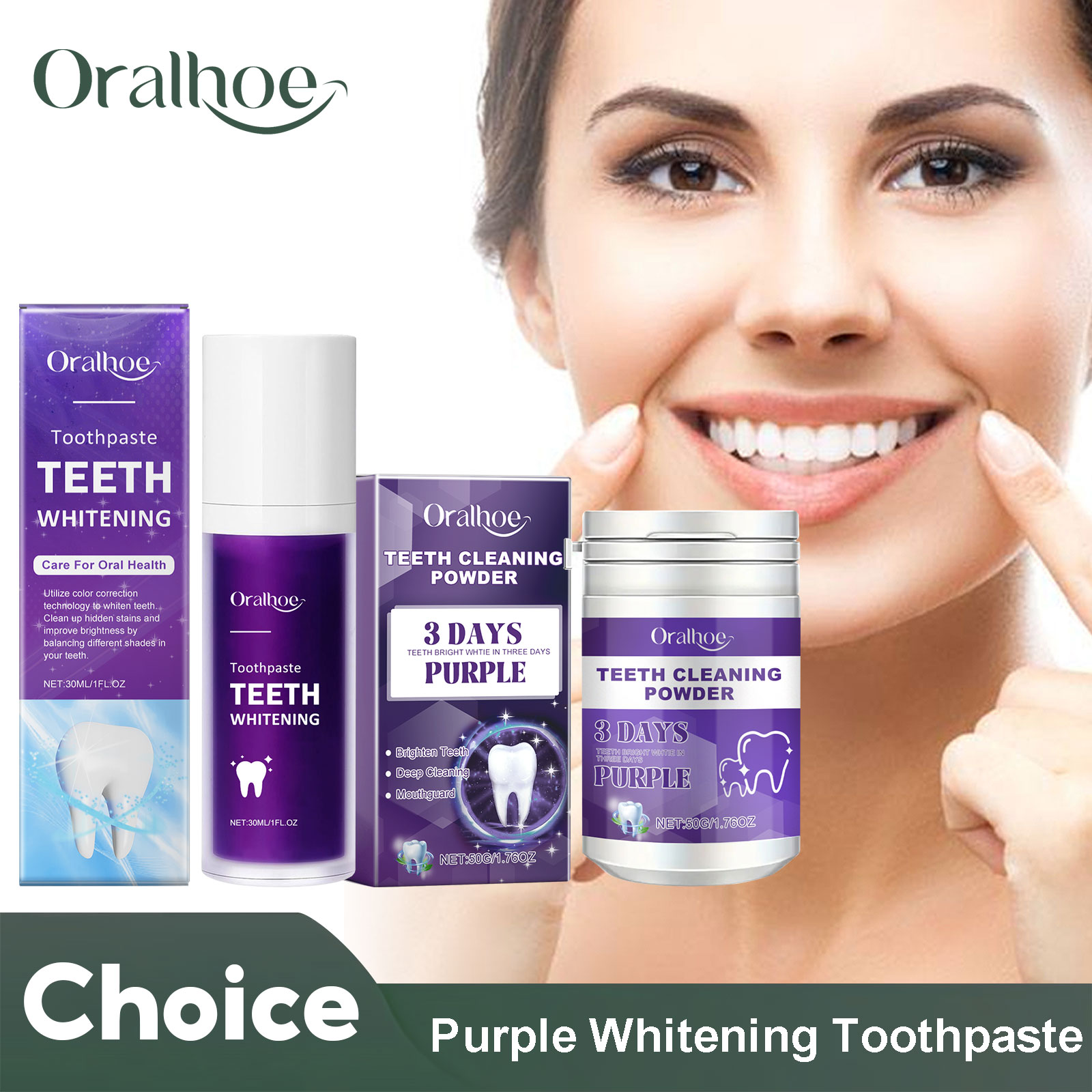 Teeth Whitening Natural - Pasta gigi pemutih korektor ungu, bubuk
