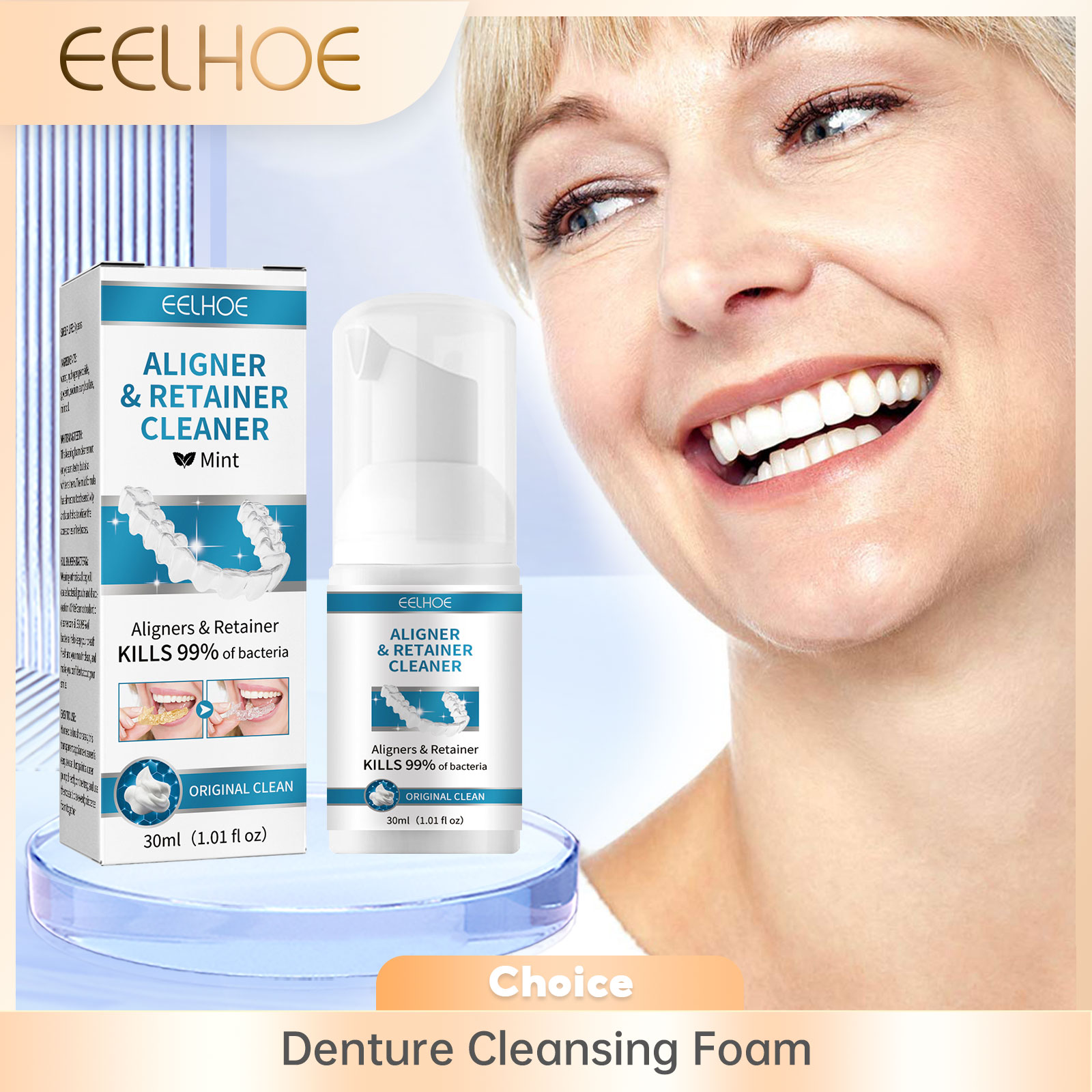 Teeth Whitening Natural - Penyelaras pembersih gigi palsu, busa pembersih